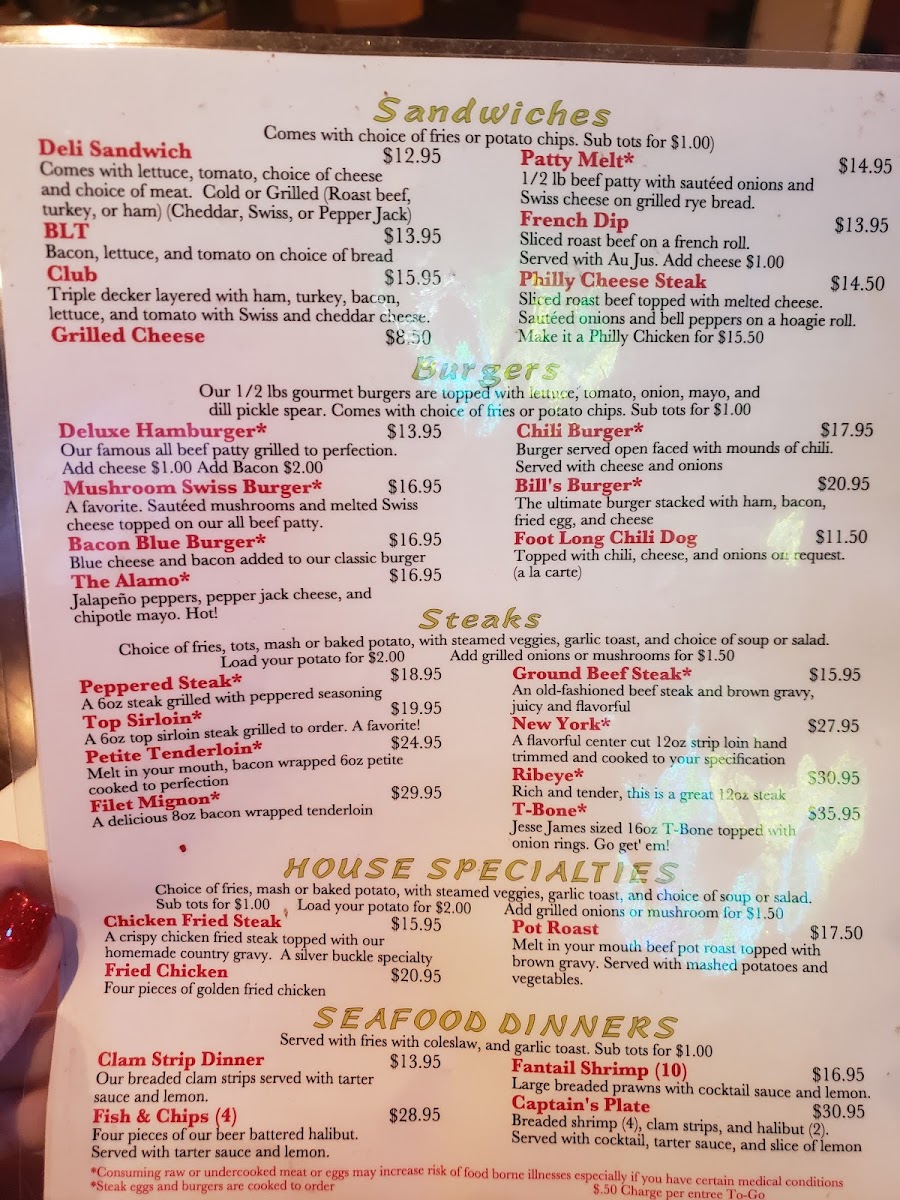 Bill's Steak House Lounge Menu - Image 2