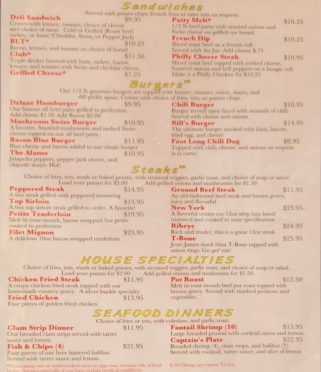 Bill's Steak House Lounge Menu - Image 4